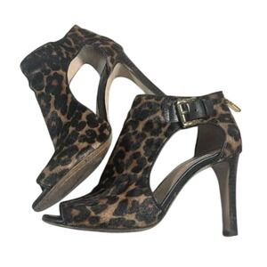 Louise et Cie Leopard Print Peep Toe Heels‎ Buckle Stiletto Zip Booties 36/6B